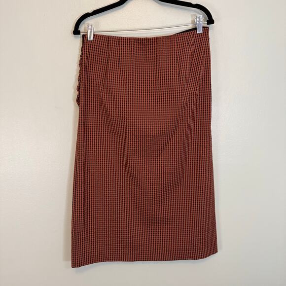 Rails Luci Russet Gingham Midi Skirt Womens Large Brown Side Slit Seersucker NWT - Picture 3 of 9